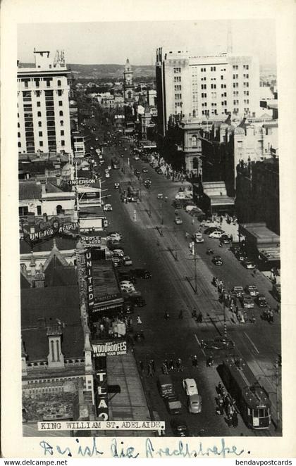 australia, SA, ADELAIDE, King William Street, Tram, RPPC Postcard