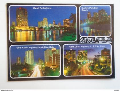 D181150 Australia Surfers Paradise Gold Coast - QLD -  ca 1980  night multiview postcard