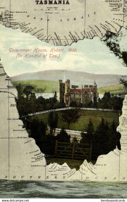 australia, TAS, HOBART, Government House, Map (1910s) Postcard