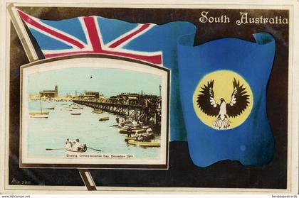 australia, SA, GLENELG, Commemoration Day, Flag Bridge (1908) RPPC Postcard