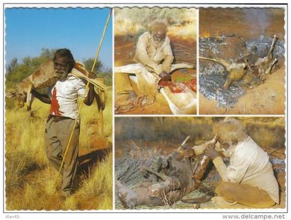 Australia Aborigine Kangaroo Hunting & Cooking, c1970s Vintage Postcard