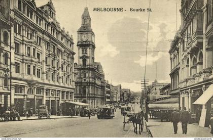 australia, VIC, MELBOURNE, Bourke Street, Tram, Tobacconist (1913) Postcard