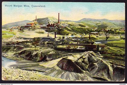 um 1915 gelaufene AK Mount Morgan Minen nach Schaffhausen. Kupfer-, Gold- und Silber Mine