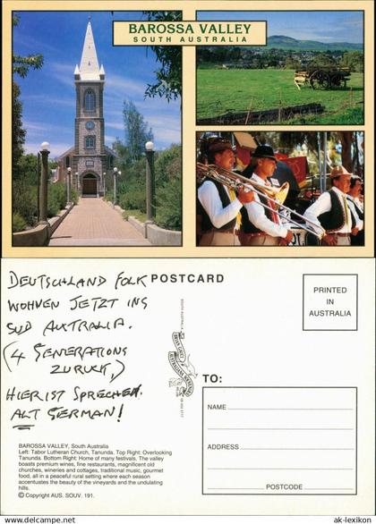 Postcard Barossa Valley Tabor Church Tanunda, Festival Musicians 1990