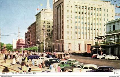 australia, SA, ADELAIDE, North Terrace, Car Bus Tram (1954) Postcard