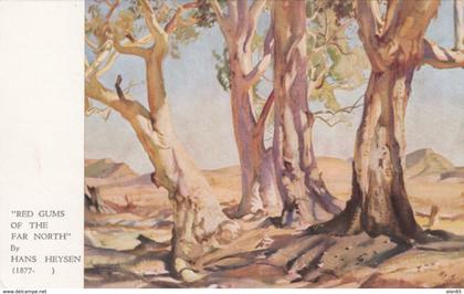 Northern Australia, Heysen Artist Signed Image 'Red Gums of the Far North' Painting on c1950s Vintage Postcard