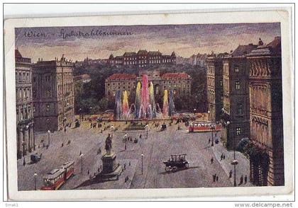 AK WIEN WIEN MITTE HOCHSTRAHLBRUNNEN  STRAßENBAHN TRAM , AQUARELL KUNST H.NACHBARGAUER,Nr.904.OLD POSTCARD