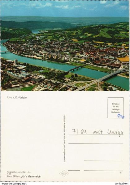 Ansichtskarte Linz Luftbild Panorama Stadtteil Urfahr 1980