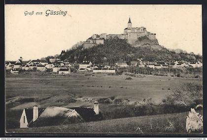 AK Güssing, Ortsansicht mit Burg