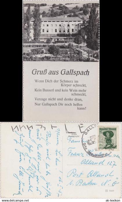 Ansichtskarte Gallspach Institut Zeileis, Gallspach mit Kurpark 1958