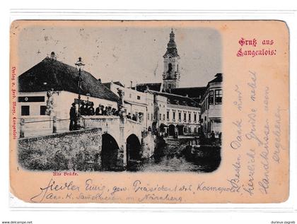 Gruss aus Langenlois, Alte Brücke old postcard (Verlag v. Ferd. Mayr) posted 1903 Langenlois to Šibenik Sebenico b230205