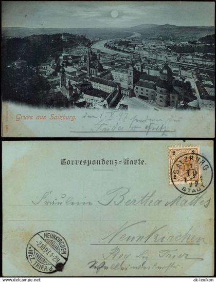 Ansichtskarte Salzburg Blick über die Stadt - Mondscheinlitho 1897