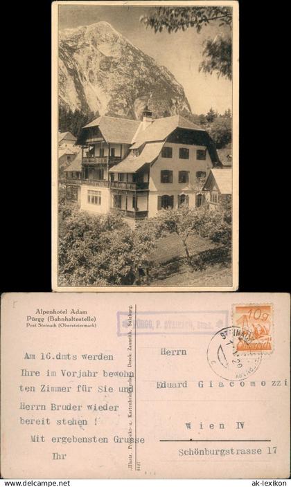 Ansichtskarte Stainach-Pürgg Alpenhotel Adam 1929