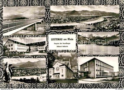 72815693 Lustenau Rhein Bruecke Landschaftspanorama Alpen Stickerei Industrie