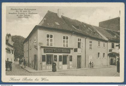 Baden bei Wien Bäckerei Zinober, Wohnhaus v. Beethoven, gelaufen 1942 (AK3798)