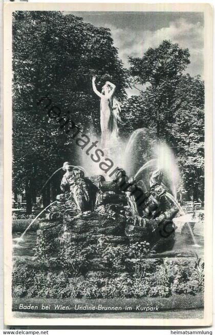 Baden bei Wien - Undine-Brunnen im Kurpark - Foto-Ansichtskarte - Verlag P. Ledermann Wien