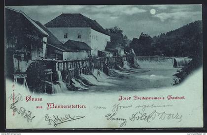 Mondschein-AK Purgstall an der Erlauf, Merkenstetten, Josef Preitensteiners Gasthof