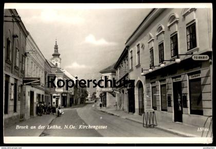 ALTE POSTKARTE BRUCK AN DER LEITHA N.Ö. KIRCHENGASSE FEINKOST JOHANN WINKLER VERSICHERUNGEN REISEBÜRO cpa AK postcard