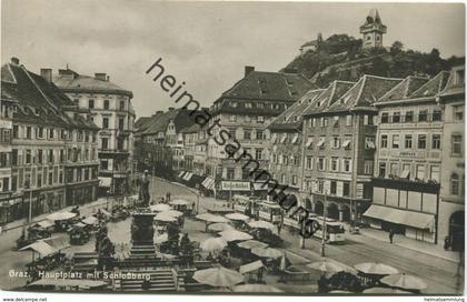 Graz - Hauptplatz mit Schlossberg - Foto-AK - Strassenbahn - Verlag Frank Graz gel. 1927