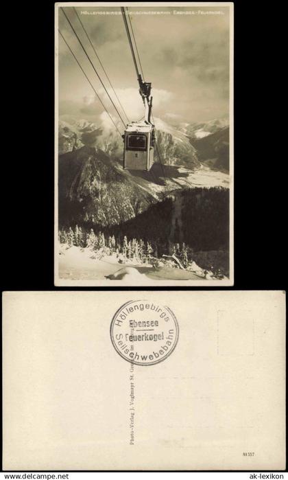 Ansichtskarte Ebensee Höllengebirgs Seilbahn Gondel Ebensee Feuerkogl 1931