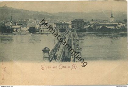 Linz - Brücke und Urfahr - Verlag Römmler & Jonas Dresden gel. 1899