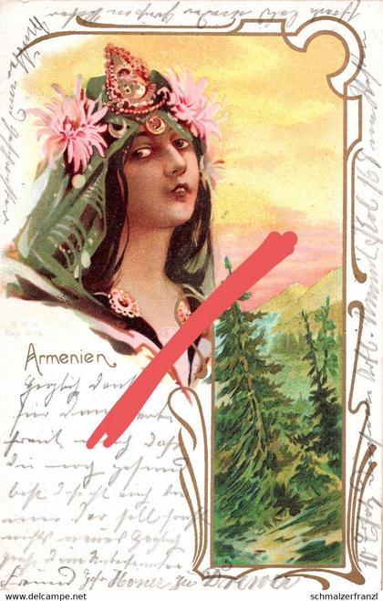 Litho Künstlerkarte AK Armenien Armenia Armenie Հայաստան Jeune Fille Femme Reine Princesse Feldpost Militär Stempel