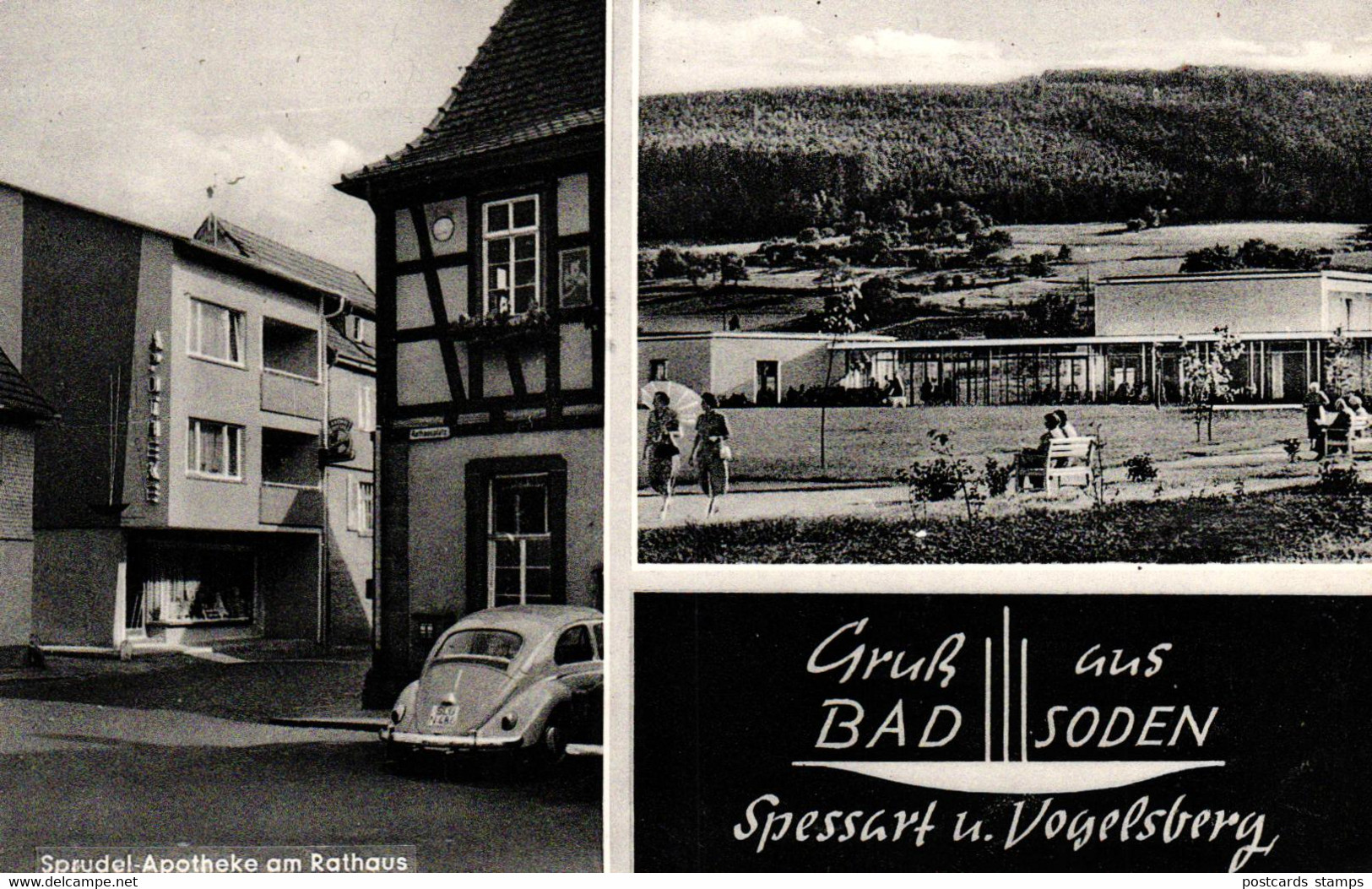 Bad Soden, Main-Kinzig-Kreis, Sprudel-Apotheke mit VW Käfer, ca. 60er Jahre