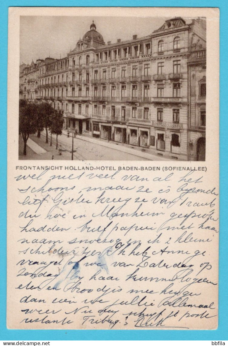 BADEN-BADEN Frontansicht Holland Hotel Sofienallee 1929 Baden Baden Rennen stempel - Einhoven, Niederlande