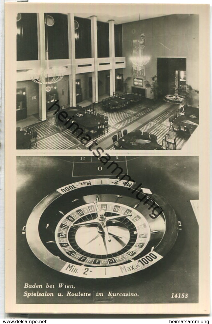 Baden bei Wien - Spielsalon und Roulette im Kurcasino - Foto-Ansichtskarte - Verlag Photo Hubmann Wien