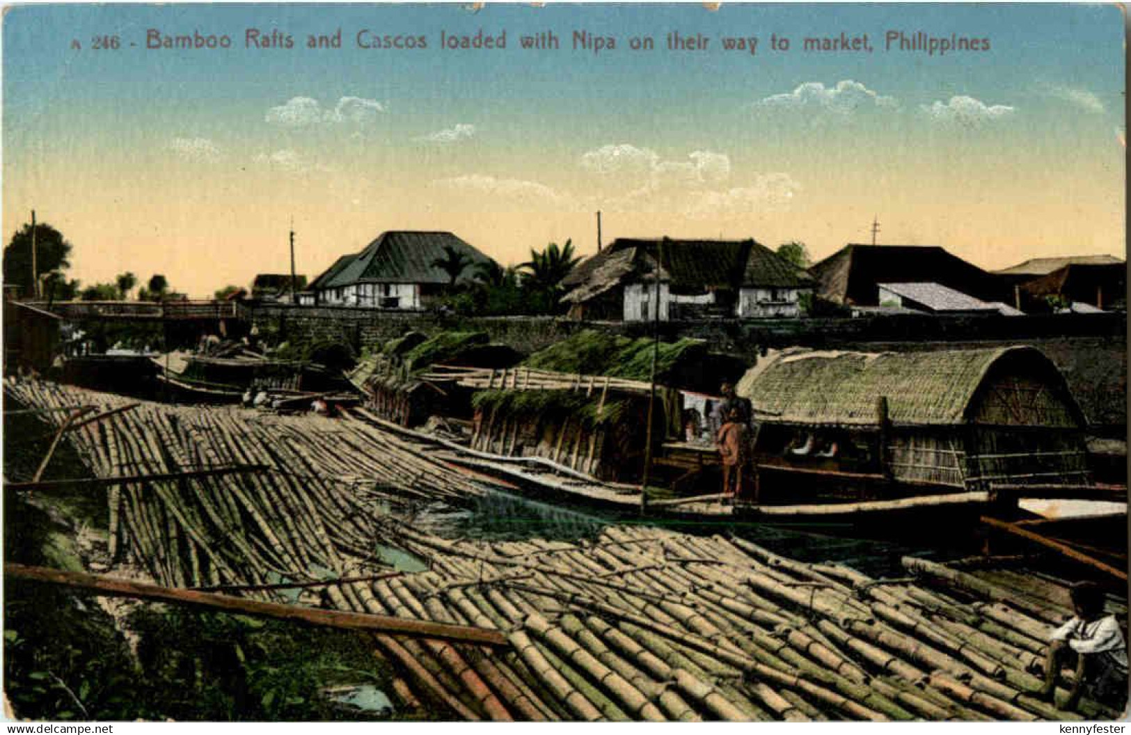 Bamboo rafts an cascos loaded with Nipa Philippines