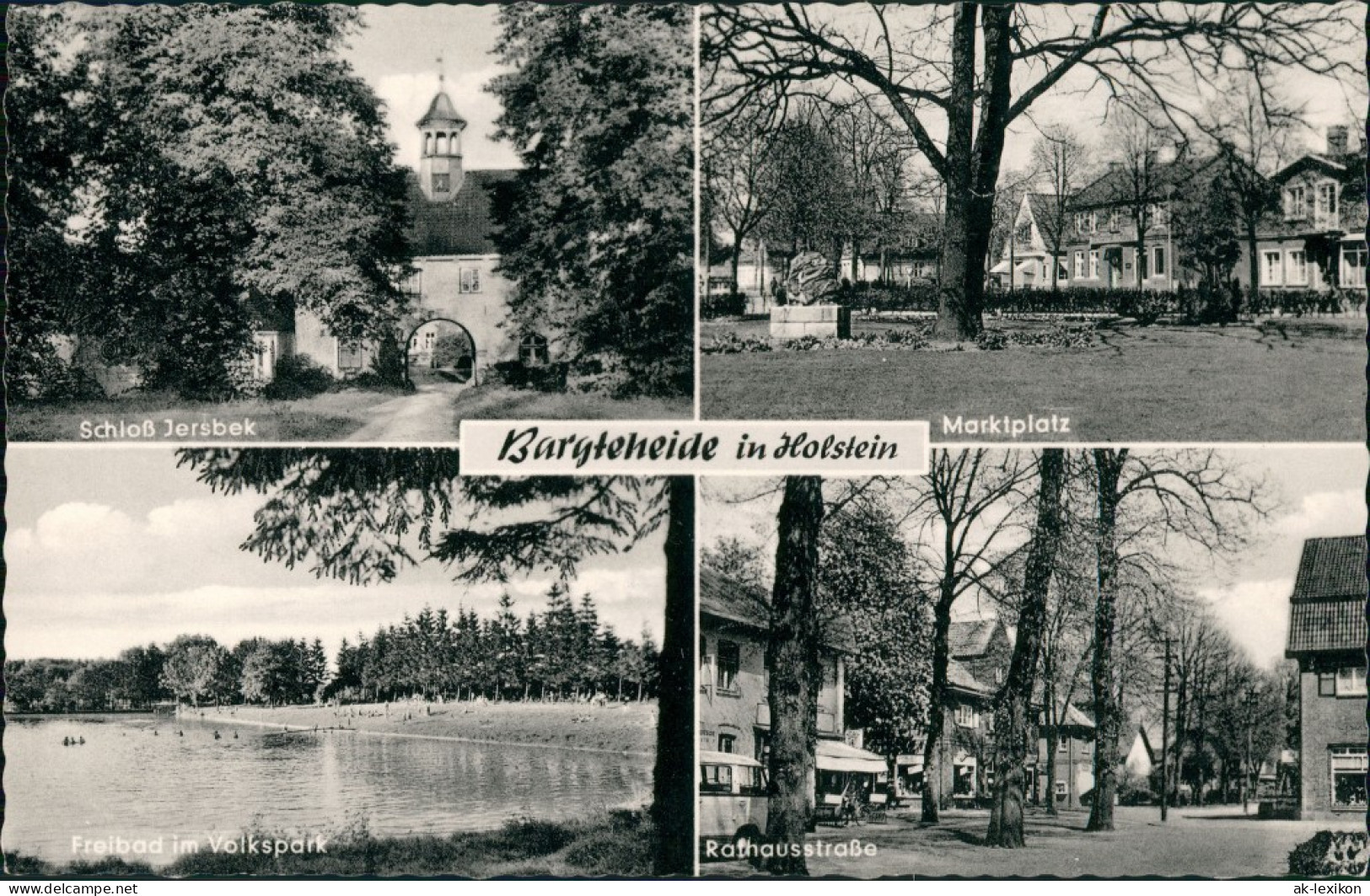 Bargteheide Mehrbild-AK Schloß Jersbek, Freibad Volkspark, Rathausstr. uvm. 1965