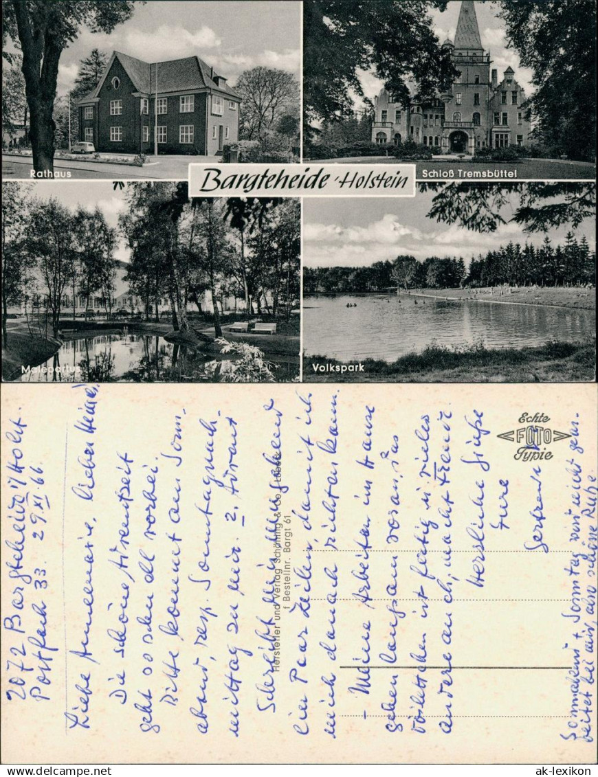 Bargteheide Mehrbild-AK Volkspark, Rathaus, Schloss Tremsbüttel 1966