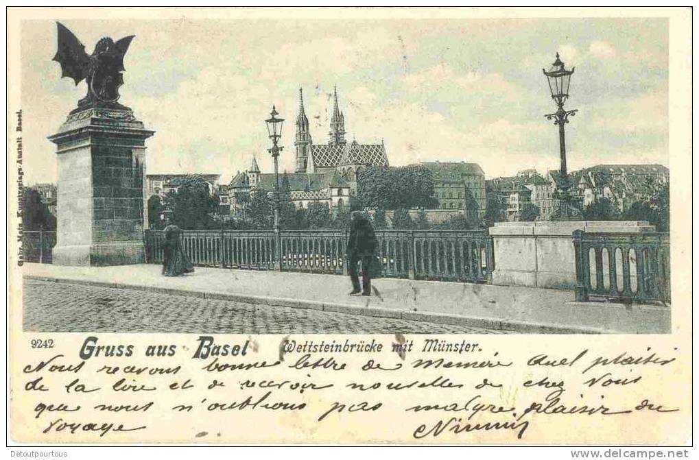 BASEL BALE : Wettsteinbrücke mit Münster 1901