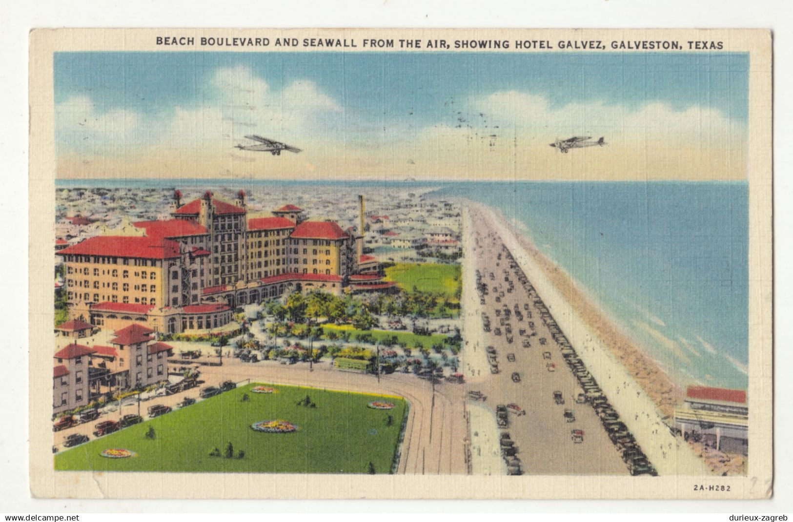 Beach Bolevard, Hotel Galvez, Galveston old postcard posted 1938 b211111*