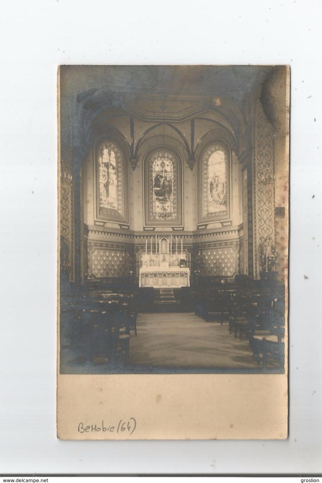 BEHOBIE (64) CARTE PHOTO DE L'INTERIEUR DE L'EGLISE 1936