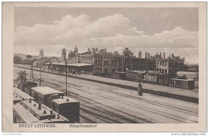 AK Brest Litowsk Hauptbahnhof Bahnhof Dworzec Glowny Gare Eisenbahn Train Zug Gleise Belarus Weissrussland Feldpost 191