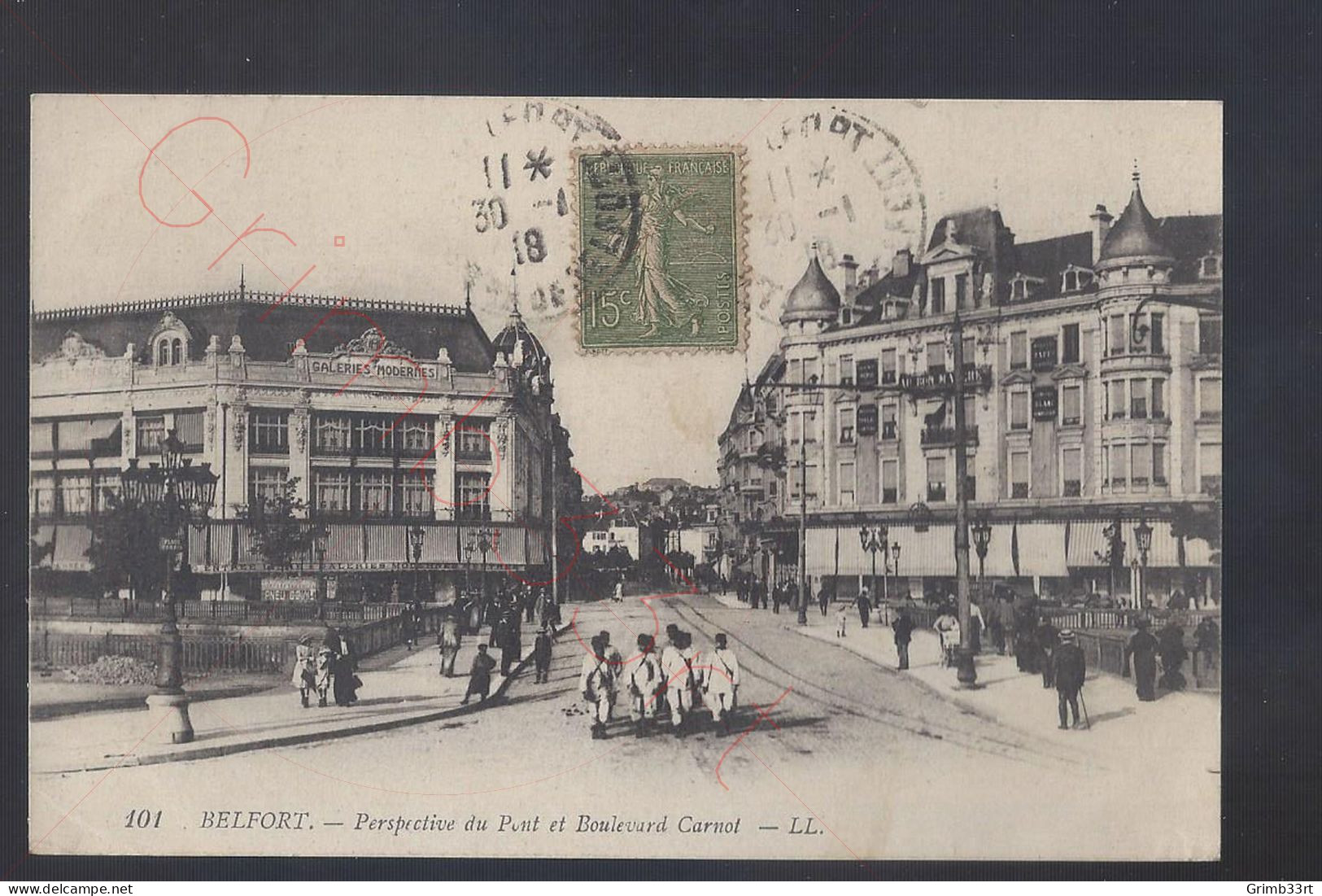 Belfort - Perspective du Pont et Boulevard Carnot - postkaart