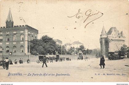 BELGIQUE #MK35392 LA PORTE DE HAL ET LES BOULEVARDS TRAM FIACRE CHEVAUX