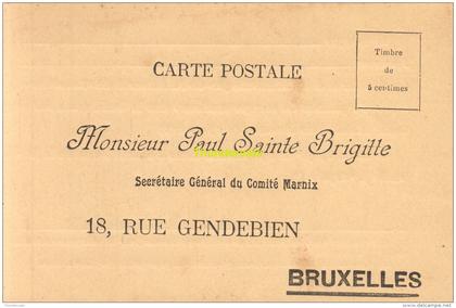 CPA MONSIEUR PAUL SAINTE BRIGITTE SECRETAIRE GENERAL DU COMITE MARNIX BRUXELLES