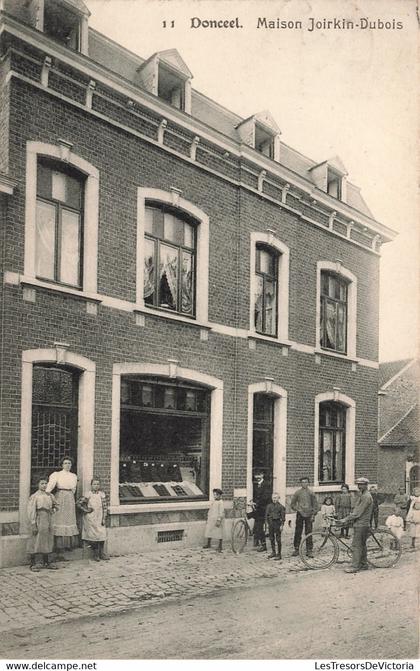 [-50%] CPA - Belgique - Donseel - Maison Joirkin Dubois - Edit. N. Laflotte - Oblitéré Remicourt 1910 - Animé - Vélo