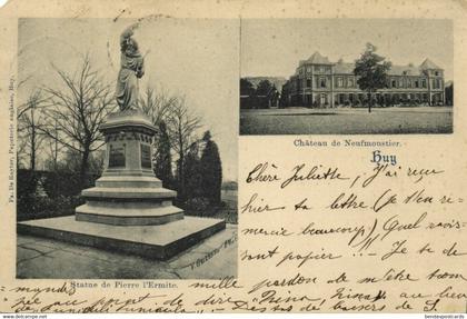 belgium, HOEI HUY, Château de Neufmonstier, Statue l'Ermite (1899) Postcard