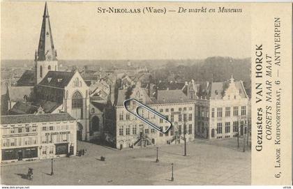 Sint-Niklaas   : De markt en museum ( Antwerpen : Gezusters Van Horck : vlaggen & wimpels - Corsets - lange koepoortstr.