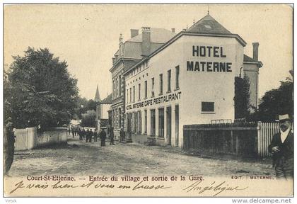 Court-Saint-Etienne : Entrée du village et sortie de la gare  ( 1905 )