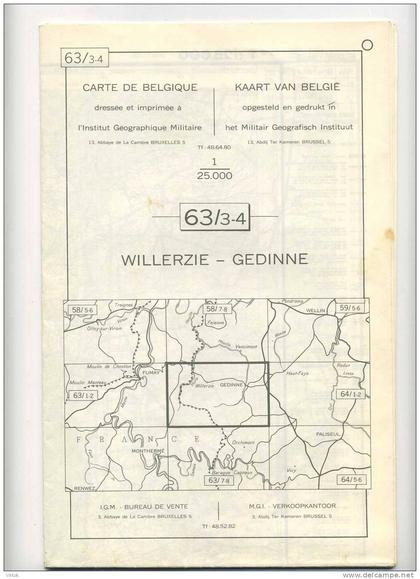 Willerzie - Gedinne   :  Carte Géographique Militaire  ( format  75 X  57 Cm )