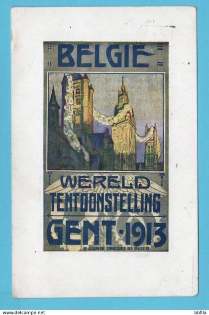 BELGIË prentbriefkaart Wereld Tentoonstelling 1913 Gent - Bruxelles met vignet