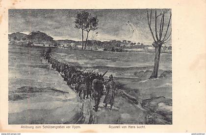 België - IEPER (W. Vl.) Eerste Wereldoorlog - Onthechting aan de loopgraaf voor Ieper - aquarel van Hans Lucht