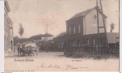 cpa braine le chateau   gare  attelage   1904