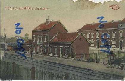 La Louvière :  gare de Bouvy    ( ecrit 1922 avec timbre )  CPA Marcovici ( !!!!!  regarder scan  é tat )