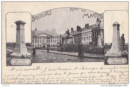 Belgique - Bruxelles -  Monuments Jenneval et de Mérode Places des Martyrs - Cachets Rivesaltes Liège 1900