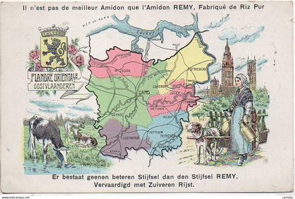 Belgique Carte illustrée des FLANDRE ORIENTALE